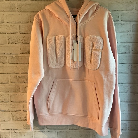 Women’s NWT Large Rey UGGfluff Pullover Logo Hoodie-Lotus Blossom Pink - Picture 4 of 8